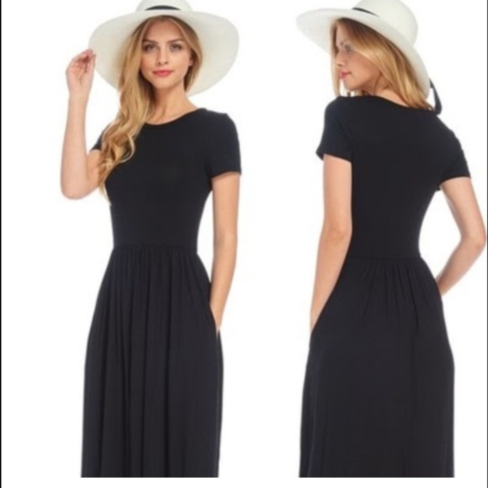 Short Sleeve Black Maxi Dress